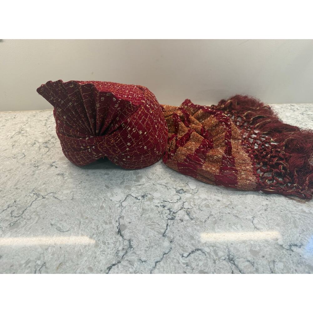 Indian Groom's Turban Safa or Pagri Red and Gold